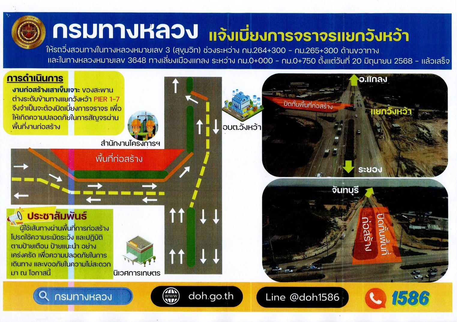 เบื่ยงการจราจรในทางหลวงหมายเลข 3 และทางหลวงหมายเลข 3648 ทางเลี่ยงเมืองแกลง